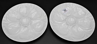 Set of Twelve French Porcelain Pillivuyt White Oyster Plates, diameter 9 inches.