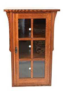 Mission Oak Style Bookcase, with one door, height 44 inches, top 19.5" x 28.5".
