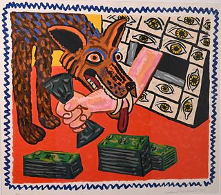 Richard Mock (American, 1944-2006), "The Wolf and the Hunger", 1983, silkscreen and glitter on smooth white paper, signed, dated and editionsed 3/55 i