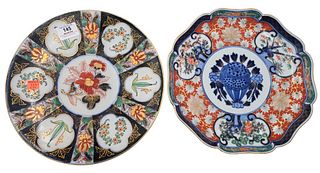 Two Sets of Imari Style Porcelain Plates, 20th century, having painted iron red, blue and green, diameter 11 1/4 inches and 11 inches.