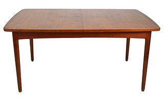 Attributed to Hans Wegner Danish Modern Table, unsigned, having damage to table top corner and leg, height 29.5 inches, length 61.5 inches with two le