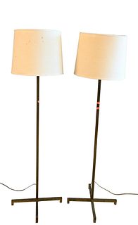 Pair of T.H. Robsjohn-Gibbings Hansen Brass Floor Lamps, model 211, height 56.5 inches.