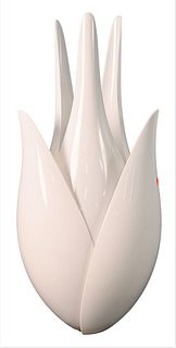 Roger Rougier Tulip Lamp, acrylic lucite tulip form top on plated metal square base marked Rougies, height 33 inches.
