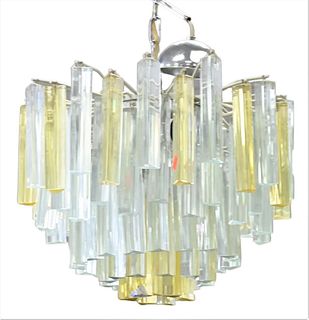 Murano Mid Century Modern Chandelier, attributed to Venini, five tier with glass prisms.