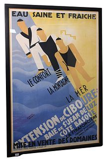 Francis Bernard, large poster, "Eau, Saine and Fraiche", extension et Cibo, original 1932, 70" x 50".