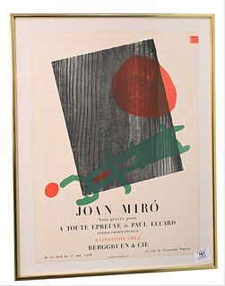 Joan Miro, Exposition Chez 1952, lithograph poster, Kenmore Galleries label on verso, sheet size 20.25" x 15".