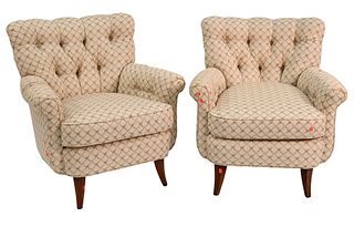 Pair of Custom Upholstered Armchairs, height 31 inches, width 32 inches.