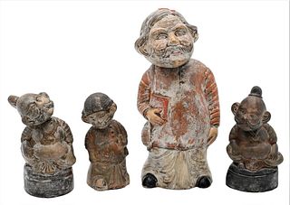 Set of Sixteen Paper Mache and Painted Bobble Head Figures, heights 4 3/4 inches - 8 1/2 inches.