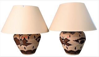 Pair of Indian Basket Style Table Lamps, total height 31 inches.