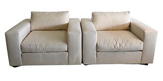 Pair of Lillian August Oversized Club Chairs, with under pillows, height 36 inches, width 50 inches.