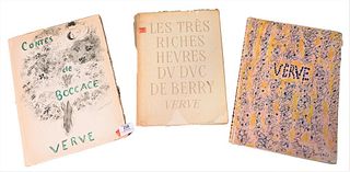 Three Verve Books, to include Contes de Boccace Verve Vol VI Paris Lavis de Marc Chagall; Les Tres Riches Heures Du Duc De Berry Verve, Textes Par Hen