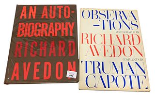Two Richard Avedon Books, Autobiography 1st Edition Random House New York and Observations Photographs by Richard Avedon Comments by Truman Capote.