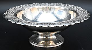 Sterling SIlver Six Piece Lot, to include large Old Lace by Wallace Compote, two small compotes, small tray, sugar, and creamer, bowl diameter 10.25 i