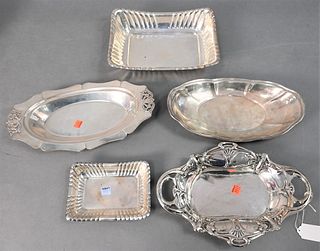 Five Sterling Silver Shaped Bowls, square and oblong, 48.3 t.oz.