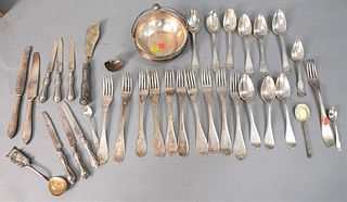 Swedish Silver Flatware Partial Set, 44 total pieces to include 11 dinner forks, 14 various spoons, 9 various weighted knives, 1 bowl, 1 odd, length 8