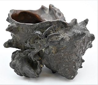 Bronze Shell Vase, in the shape of a conch shell with a small crab and shell on the side, height 3 inches.
