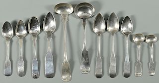 11 pcs. Coin Silver Flatware mostly Southern