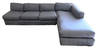 DFC Modern Two Part Sectional Sofa, Designers Furniture Center with gun metal grey upholstered, 82" x 116".