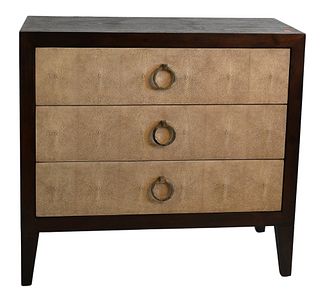 Lillian August Three Drawer Chest, having faux lizard skin drawer fronts, Lillian August for Hickory White Label, height 35 inches, width 38 inches.