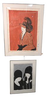 Two Woodcuts by Stephen White (b. 1939), to include "Two Ladies in Large Hats", 17" x 24"; "Marion in Costume", 1973, titled, numbered and dated botto
