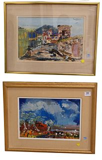 Jack Godderis (1916-1971), three piece lot to include: oil on board, signed upper right, 10.5" x 15"; street scene, oil on paper, signed upper right, 