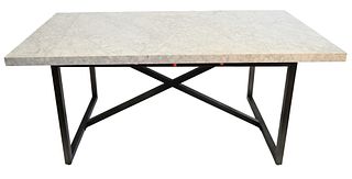 Large Dining or Center Table, with marble top, height 30 inches, top 38" x 72".
