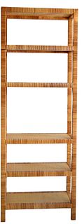 Bielecky Brothers Rattan and Cane Etagere, height 90 inches, width 32 inches.