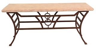 Contemporary Hall Table, with iron base, height 29 inches, top 22" x 66".