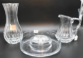 Three Crystal Pieces, to include Baccarat vase, crystal caviar dish, and a pitcher, tallest 12 inches.