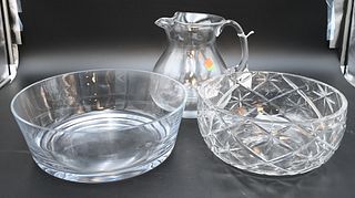 Eight Piece Glass Group, to include four Krosno pieces, two under plates, center bowl and a D'Argental bowl (as is), tallest 10 1/2 inches.