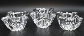 Three Baccarat Freeform Bowls, tallest 4 1/4 inches.