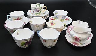 Shelley Porcelain Group, to include eight cups and saucers along with a three piece set.