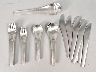 35 Piece Georg Jensen Stainless Steel Flatware, to include 7 dinner forks, 8 luncheon forks, 6 tablespoons, 5 teaspoons, 7 knives, and 2 serving spoon