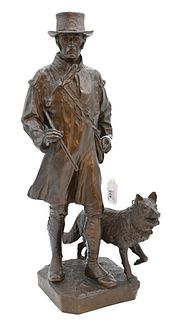 G. Wolter, bronze, figure of a man walking a dog, signed G. Wolter on base, height 19.5 inches