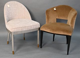 Two Piece Lot, to include Henredon Laurent dining side chair in gray upholstery on silvered turned legs, along with Donghia tan upholstered side chair