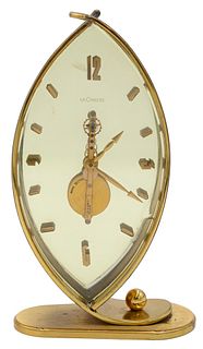 Rare Jaeger - LeCoultre Clock, straight line movement, face marked Le Coultre Swiss, sixteen jewels, and Le Coultre 360 on bottom, height 8 1/4 inches