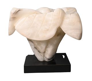 Helene Simone (20th century), marble sculpture of a flower on a swivel base, signed and dated near base H. Simone 77’, height 13 inches width 16 inche