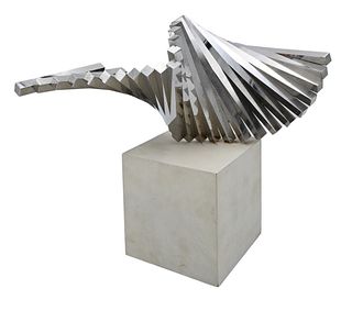 David Lee Brown (American, 1939-2016), "1-71", 1971, stainless steel, stamped and titled on the underside of a bar, height 14 inches, depth 8.5 inches