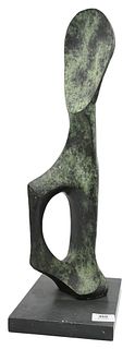 John Erskine Milne (1931-1978), Abstract freeform sculpture, green patina bronze on slate base, initialed, dated, and numbered on bottom JEM 1974, 1/6