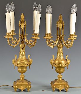 Pr Gilt Bronze Candelabra Lamps w/ Four Lights