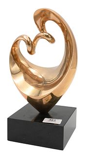 Kieff Antonio Grediaga (born, 1936), bronze abstract sculpture on stone base, untitled, signed lower center height of sculpture 9.5 inches height with