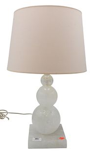 Rock Crystal Table Lamp, having four ball form stem on square base, height 24 inches.