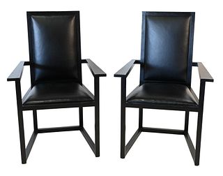 Set of Ten Contemporary Armchairs, black stained oak mission modern style, height 40 inches.