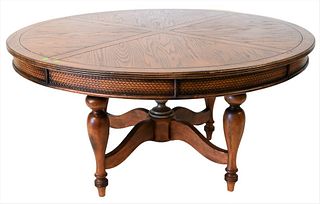 Round Oak Contemporary Dining Table, height 29 1/2 inches, diameter 60 inches. The Estate of Ed Brenner, Short Hills, New Jersey.