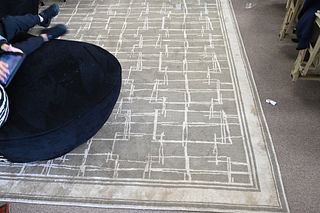 Stark Custom Made Silk Blend Carpet, in tan and grey abstract design, 9' 1" x 14' 4".