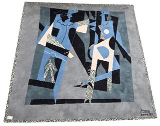 After Pablo Picasso "Arlequin II Mujer Con Collar", embroidered wool tapestry published by Desso 1994, edition 497-500, 6' 6" x 6' 6",