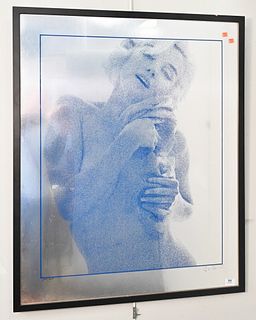 Bert Stern, Marilyn Monroe, blue on silver, serigraph and silkscreen, signed in sharpie lower right B. Stern, #275/300, 40" x 32.5".