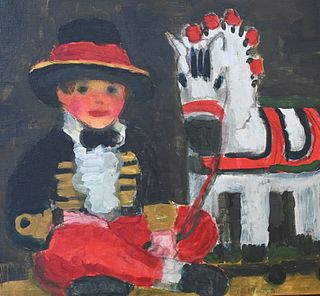 David Fertig (b. 1946), Boy with Toy Horses, oil on canvas, signed and dated lower right David Fertig 93', signed, titled and dated on stretcher Boy w