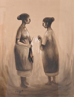 Armando Morales (1927-2011), two figures, crayon and charcoal mixed media on paper, signed and dated lower left A. Morales 62', 25.25" x 19".