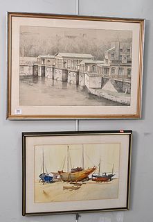 Two Framed Pieces, to include Richard Haas (American, b. 1936), Old Waterworks, Philadelphia, aquatint in colors on paper, signed, titled, and numbere